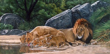 動物 Painting - ライオンプライドを飲む